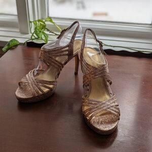 Papell Studio (Adrianna Papell) Gold With Silver Accents Strappy Heels